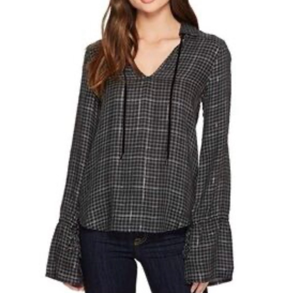 PAIGE Navy Blue Peacoat/Gunmetal Calissa Plaid Long Sleeve Blouse SIZE SMALL